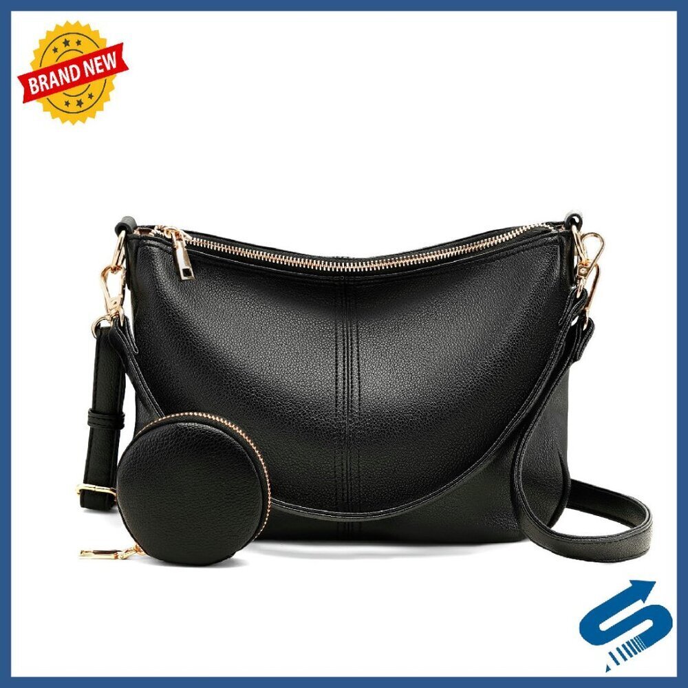Vegan Leather Crossbody Bag with Detachable Straps, Compact Tote Purse
